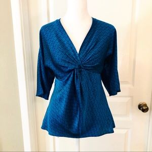 Ann Taylor blue satin crossed front blouse